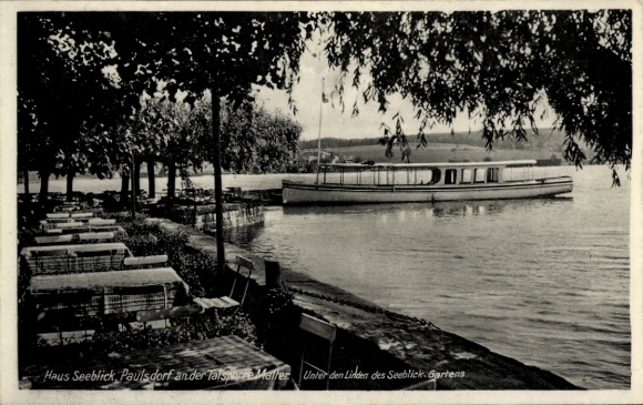 Postcard Paulsdorf Dippoldiswalde in the Eastern Ore Mountains, Haus Seeblick, Unter den Linden with lake view