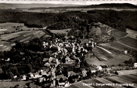Postcard Castell Lower Franconia, aerial photograph