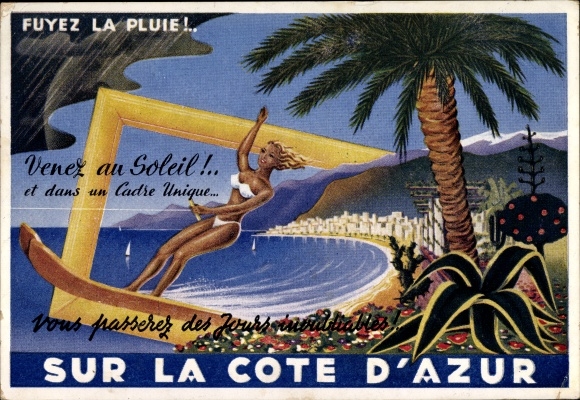 Postcard Nice Nice Alpes Maritimes, Sur la Cote d&#39;Azur, water skiing, palm tree