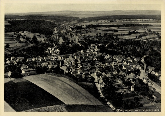 Postcard Obergimpern Bad Rappenau in Kraichgau, aerial photograph of rural surroundings, view from the flight