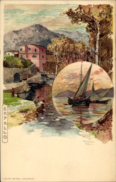 Künstler Ak Wielandt, Manuel, Rapallo Liguria, Partie am Wasser, Segelboote