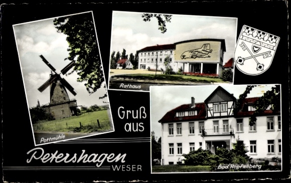 Postcard Petershagen an der Weser, town hall, Pottmühle, Bad Hopfenberg