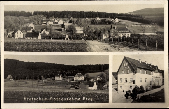 Foto Ak Kretscham Rotensehma Sehmatal Erzgebirge, Posthaus, Blick auf den Ort