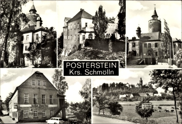 Postcard Posterstein in the Altenburger Land, general view, inn, castle