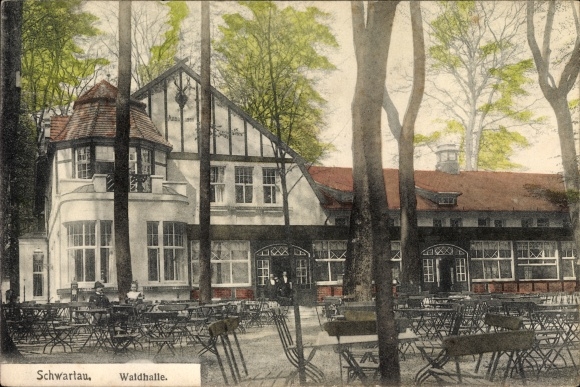 Ak Bad Schwartau in Ostholstein, Gastwirtschaft Waldhalle, Gartenlokal
