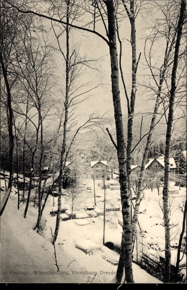 Postcard Buschmühle Schmiedeberg Dippoldiswalde in the Eastern Ore Mountains, partial view, winter