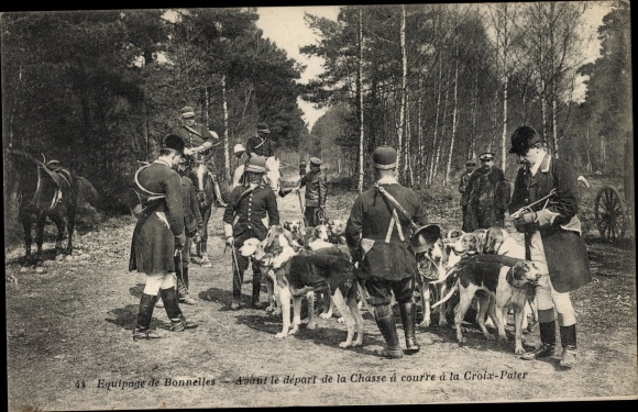 Ak Bonnelles Yvelines, Equipage, Avant le depart de la Chasse a courre a la Croix Pater