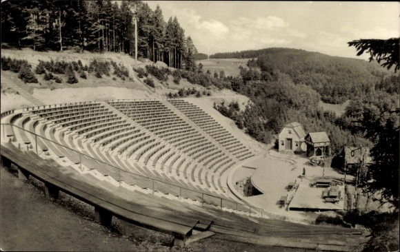 Postcard Steinbach Langenbach Schleusegrund in Thuringia, natural theater German Soviet friendship