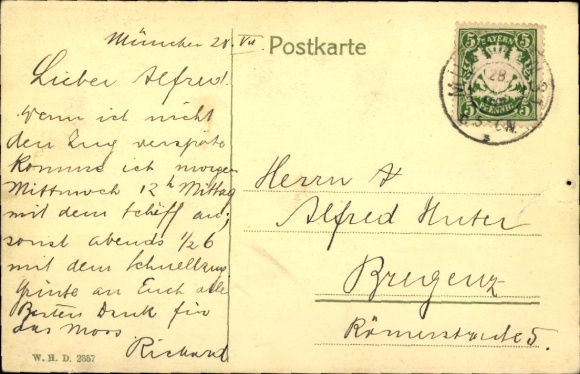 Postcard Munich, St. Paulskirche, street view