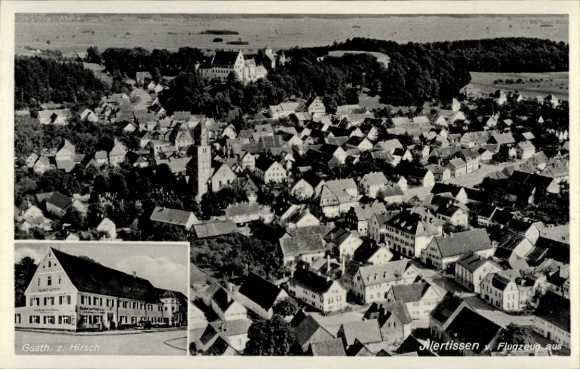 Postcard Illertissen in Swabia, aerial photograph of Gasthaus z. Hirsch, airplane view
