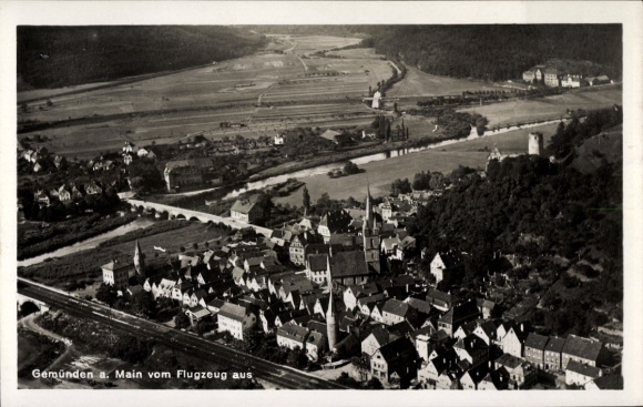 Postcard Gemünden am Main Unterfranken, aerial photograph