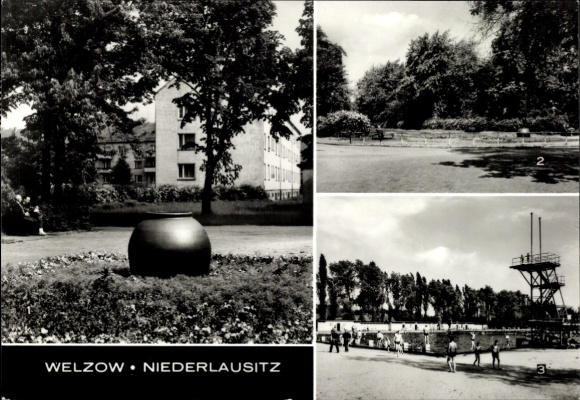 Ak Welzow Niederlausitz, AWG Neubauten, Jahnpark, Schwimmbad