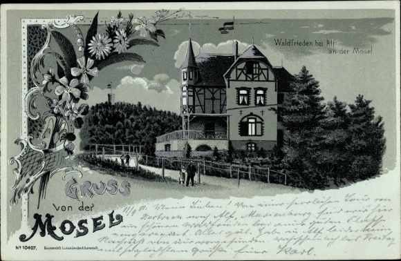 Mondschein Litho Alf Mosel, Gasthof Villa Waldfrieden