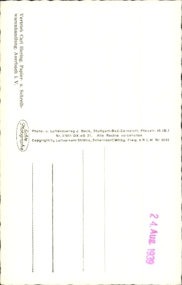 Postcard Auerbach im Vogtland, aerial photograph