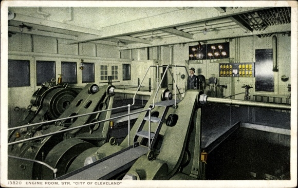 Postcard Steamer City of Cleveland, engine room, interior view