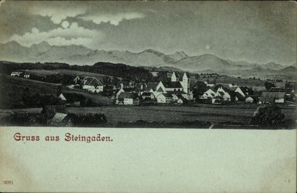 Moonlight Postcard Steingaden in Upper Bavaria, general view