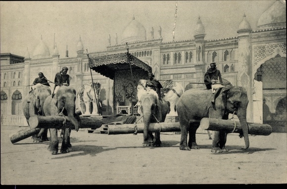 Postcard Gustav Hagenbeck&#39;s largest Indian folk show in the world, elephants