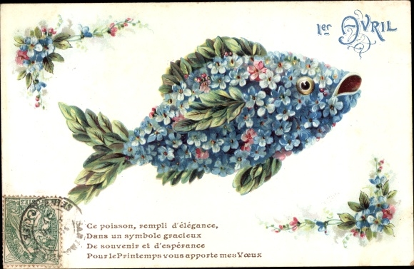 Postcard Happy April 1st, Pisces, Forget-me-nots