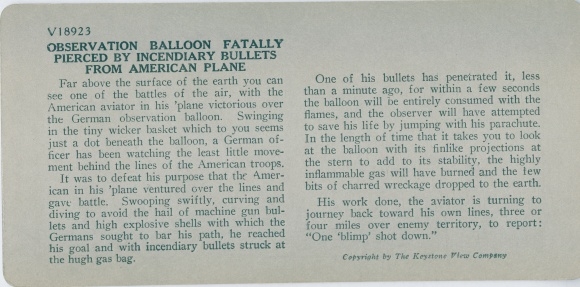 Stereo Photo Observation Balloon fatally pierced by incendiary bullets from American Plane