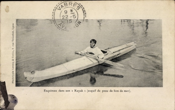 Postcard Eskimo in his kayak