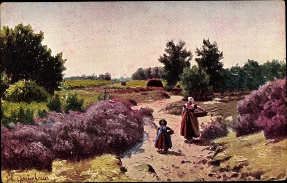 Artist PC Gerstenhauer, Johann Georg, Dutch village motif, heathland landscape