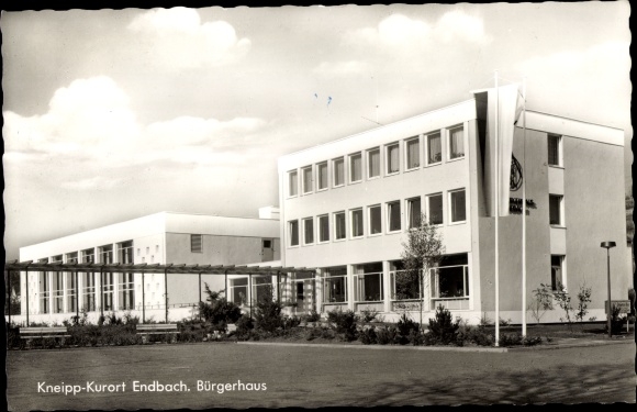 Postcard Bad Endbach Hesse, community center, flag, park
