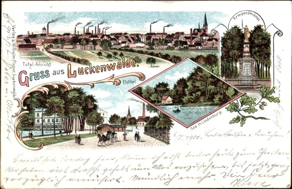 litho Luckenwalde Teltow Fläming, meer in Lindenberg, oorlogsmonument, Elstal