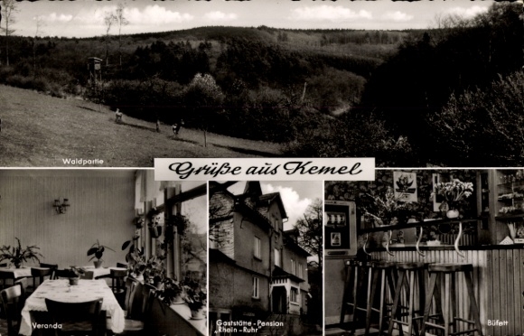 Postcard Kemel Heidenrod im Taunus, Restaurant Pension Rhein-Rhur, buffet, veranda, panorama
