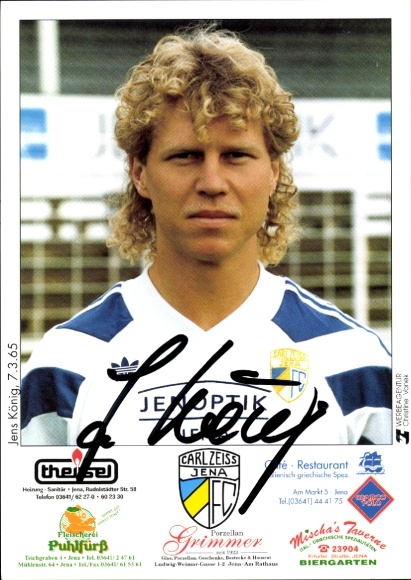 Handtekeningkaart voetballer Jens König, FC Carl Zeiss Jena, handtekening