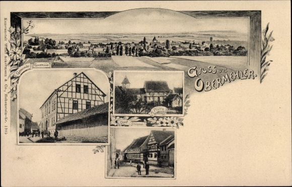 Ak Obermehler Nottertal Heilinger Höhen in Thüringen, Pfarre, Gemeindegasthaus, Dorfstraße, Totale