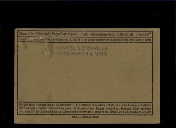 Airmail Rhein-Main No. II PF VI !!! , special cancellation Darmstadt, 22.06.1912