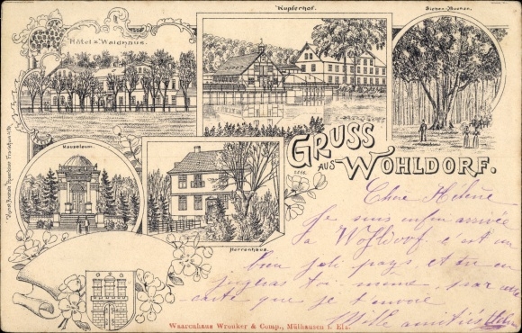 litho Hamburg Wandsbek Wohldorf, Kupferhof, Hotel zum Waldhaus, mausoleum, herenhuis