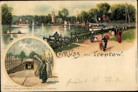 Chromo-Litho Berlin Treptow, Kaiser Wilhelmgarten, steamer pier