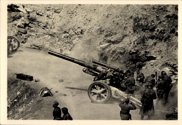 Postcard Waffen SS, artillery in a mountain pass, 8.8 cm Flak