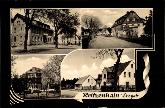Ansichtkaart Reitzenhain Marienberg in het Ertsgebergte, gedeeltelijke aanzichten, straatgedeelte