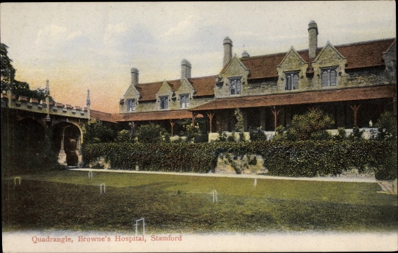 Postcard Stamford East Midlands, Quadrangle, Brownes Hospital