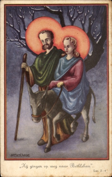 Ak Bethlehem Palästina, Maria und Josef auf dem Weg nach Bethlehem.