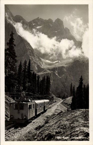 Ak Garmisch Partenkirchen in Oberbayern, Bayerische Zugspitzbahn, Zahnradbahn, Zugwagen, Gebirge