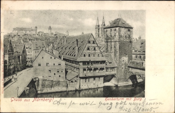 Ak Nürnberg in Mittelfranken, Historische Ansicht, Henkerturm, Burg, Altstadt, Wasser