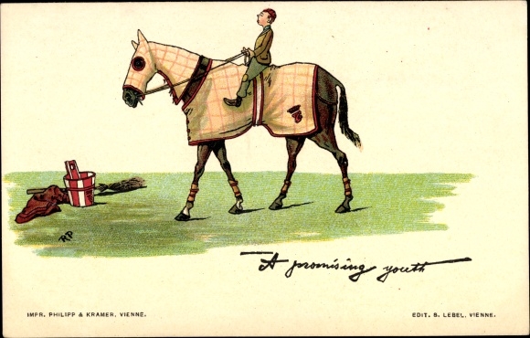 Artist Chromo-Litho A promising youth, boy on a horse, Philipp and Kramer