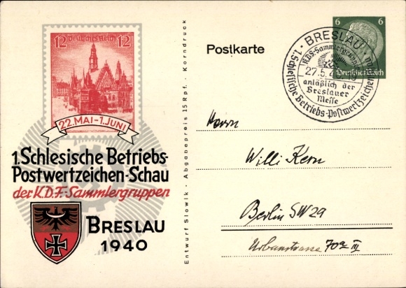 Postwaardestukken Ak 1. Silezische bedrijfspostzegel show Breslau 1940, PP 129 C51