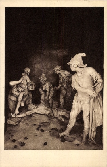 Postcard XI. Station, Jesus is nailed to the cross