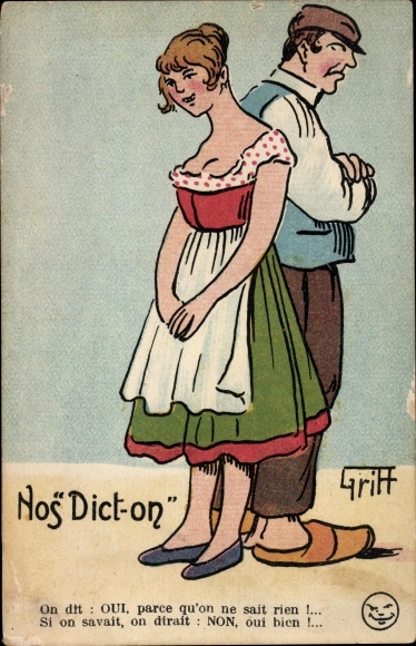 Künstler Ak Griff, Nos Dict-on, Liebespaar, On dit: Oui, parce qu'on na sait rien...