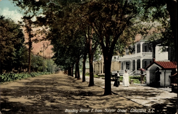 Briefkaart Columbia Zuid-Carolina de VS, Blanding Street, Sumter Street
