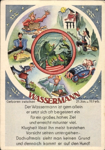 Artist Postcard Zodiac Sign Aquarius, 21 January to 18 February