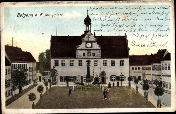 Postcard Belgern Schildau in northern Saxony, market square, town hall