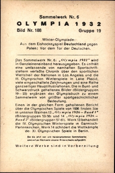 Collective picture Olympia 1932 picture no. 188, ice hockey game Germany against Poland