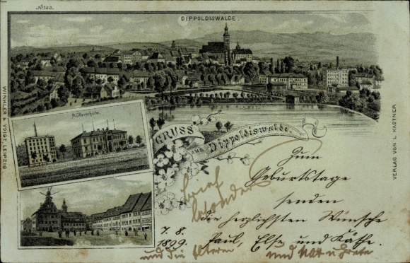 Postcard Dippoldiswalde in the Ore Mountains, landscape with city view, PC, greetings