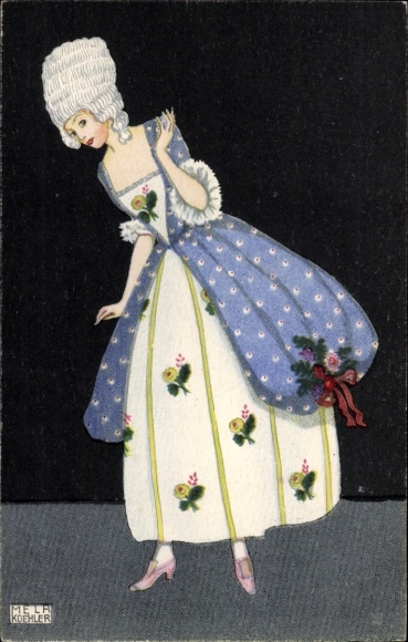 Artist Postcard Köhler, Mela, lady in historical costume, BKWI 884-3