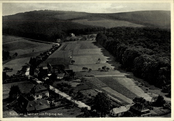 Postcard Rohrbrunn Spessart Weibersbrunn, aerial photograph of the village, fields